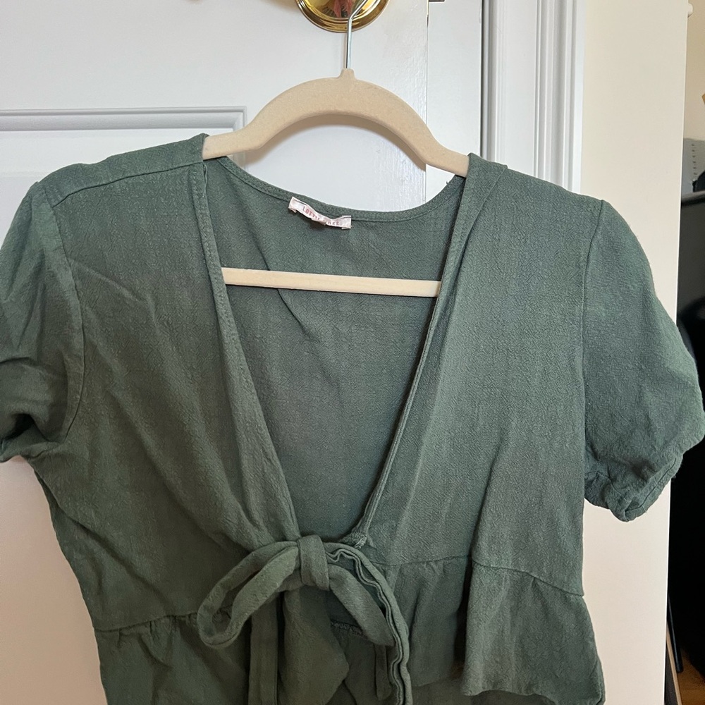 Green Tie-Front Peplum Blouse